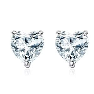 925 Sterling Silver Moissanite 2CT TW Heart‎ Cut Stud Earrings